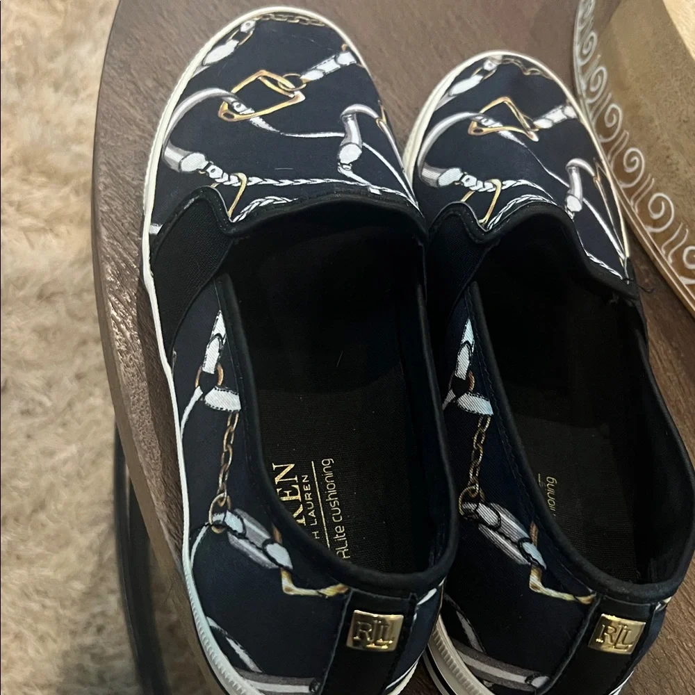 Lauren Ralph Lauren Navy Slip-On Shoes with Chain Pattern - Picture 5 of 6